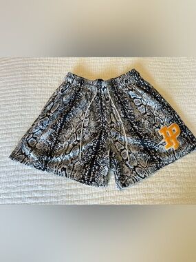 Inaka Power Men’s Large White/Black Snakeskin Drawstring Varsity Letters Shorts